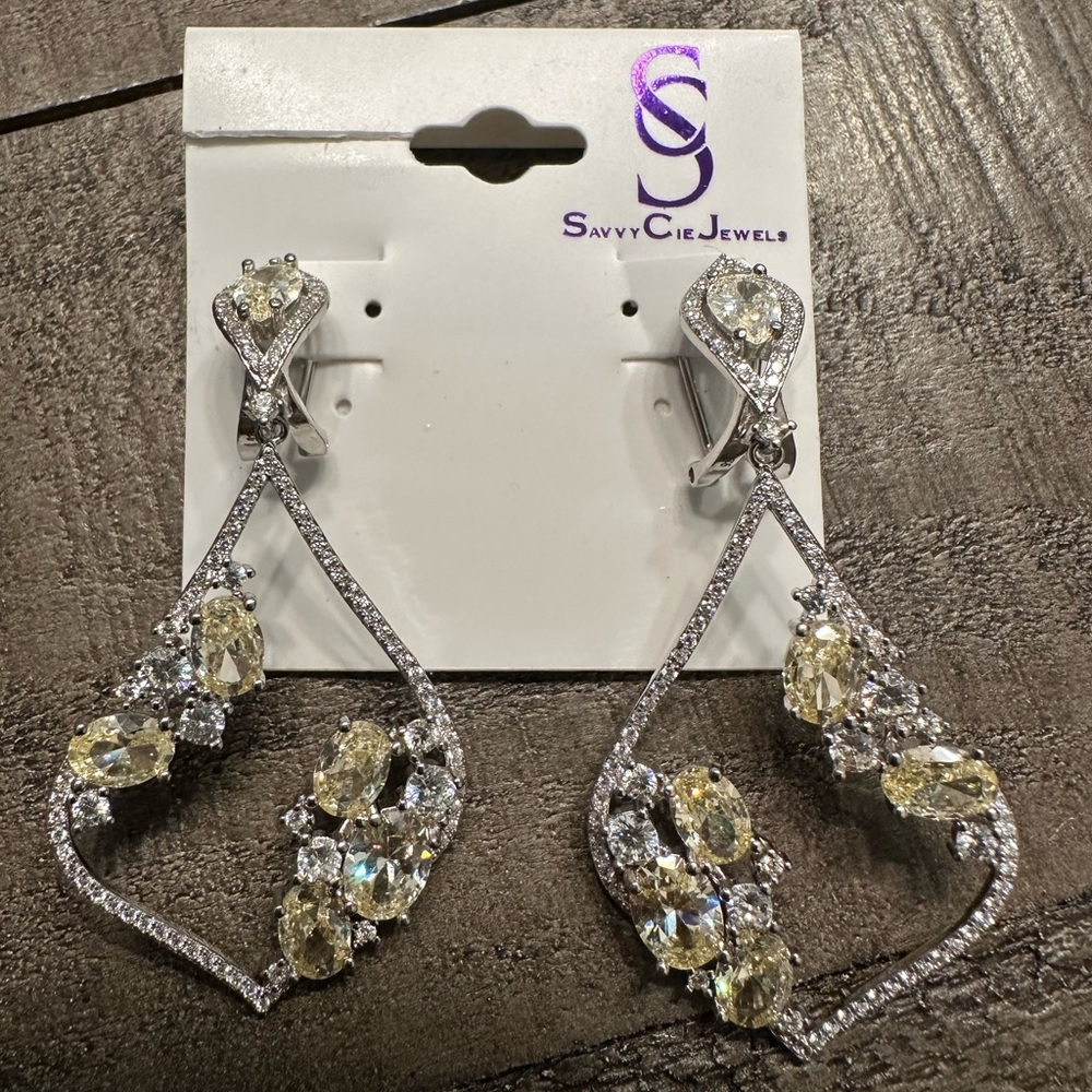 Auth.SAVVY & CIE Sterling Silver CZ Open Teardrop Earrings New
